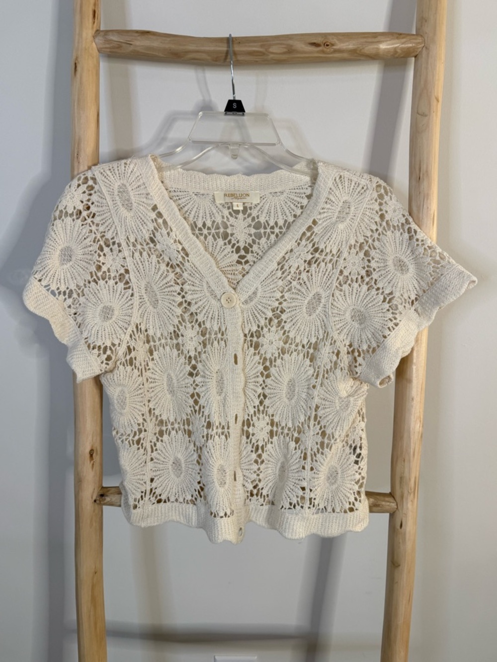 Rebellion cream openwork crochet top